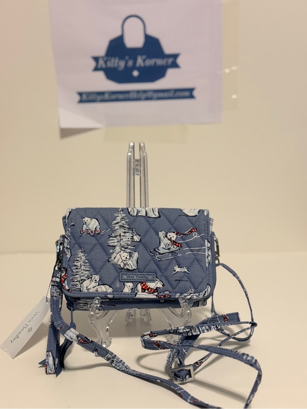 NWT Vera Bradley Quilted Crossbody BERRY MERRY COOL BLUE Polar Bear Purse